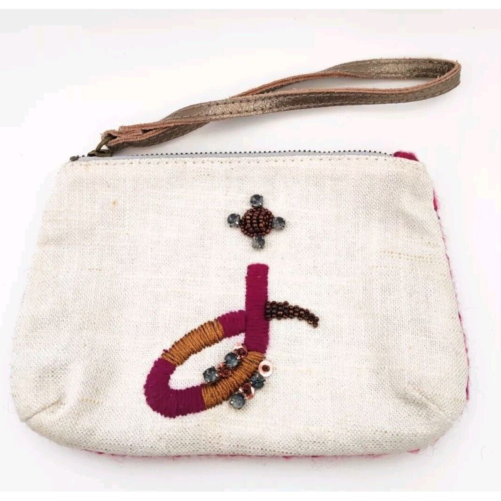 ANTHROPOLOGIE Miss Albright Beaded‎ Embroidered “J” Initial Boho Wristlet Suede